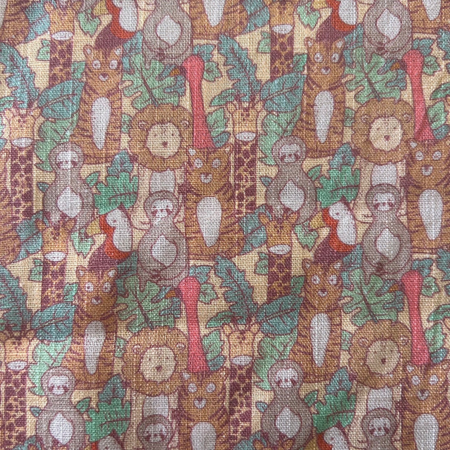 Happy Jungle Animals Colours on Oatmeal - Linen Fabric