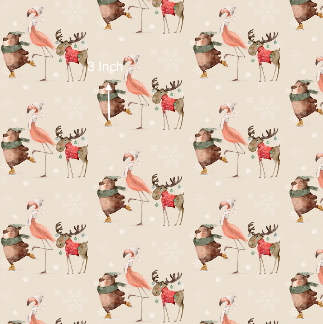Christmas Flamingo & Friends - Oatmeal (June Pre-Order) - Fabric