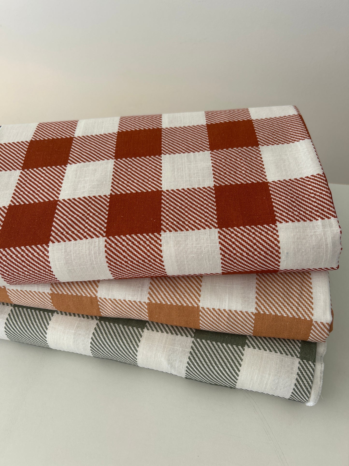 Gingham Brown - Linen Fabric