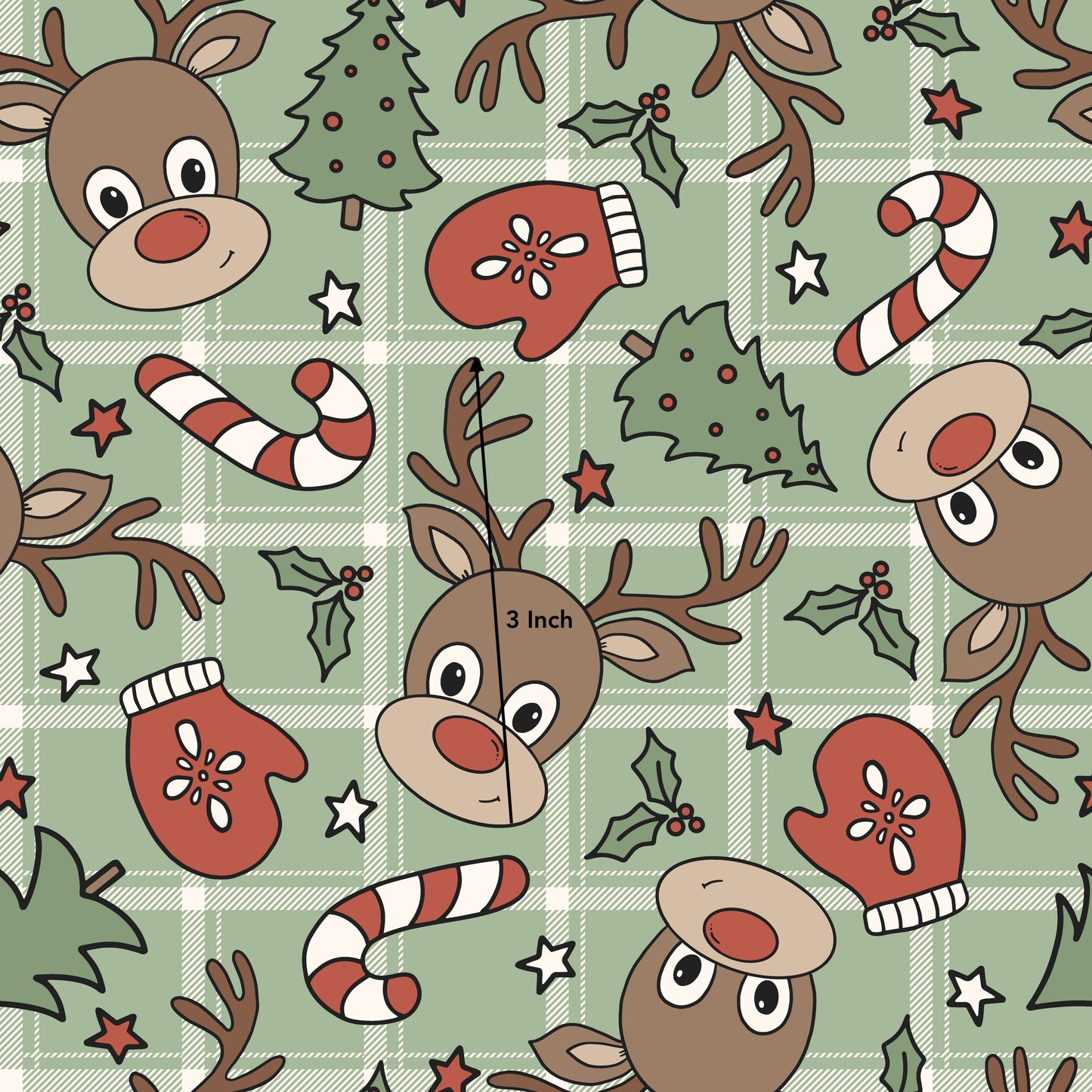 Green Plaid Reindeers (June Pre-Order) - Fabric