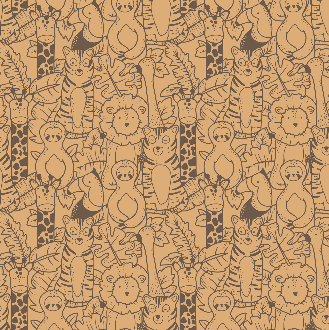 Happy Jungle Animals Mustard (May Pre-Order) - Fabric