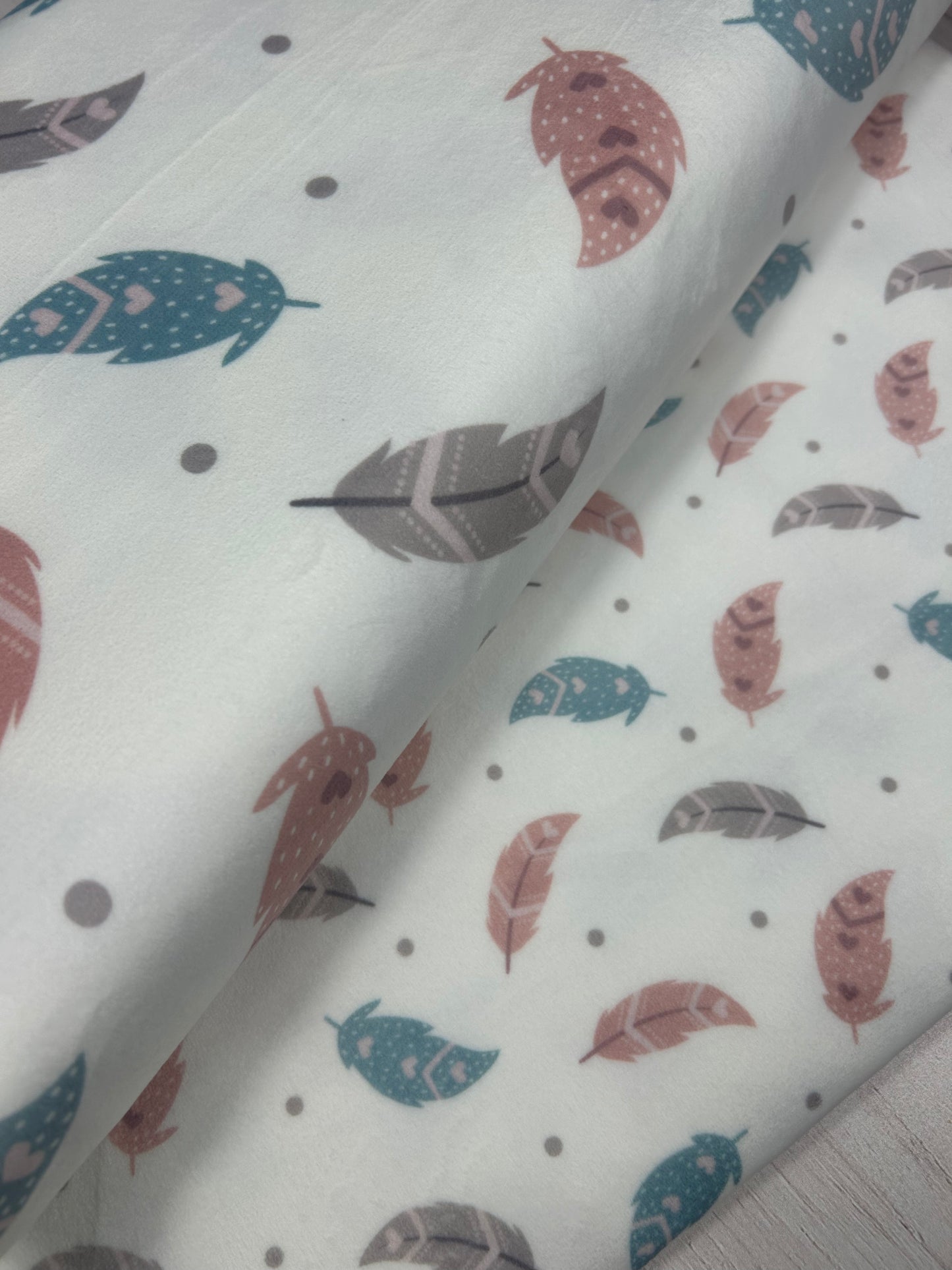 Feathers on White - Minky Fabric