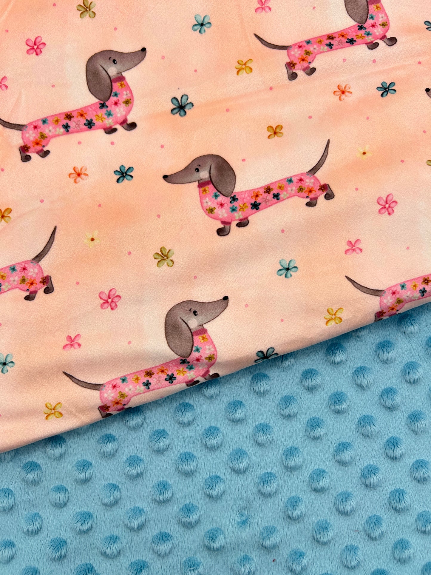 Delicate Daschund on Peach - Minky Fabric