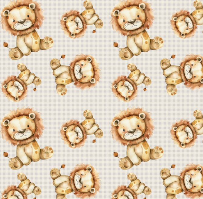 Gingham Lion Stone (September Pre-Order) - Fabric