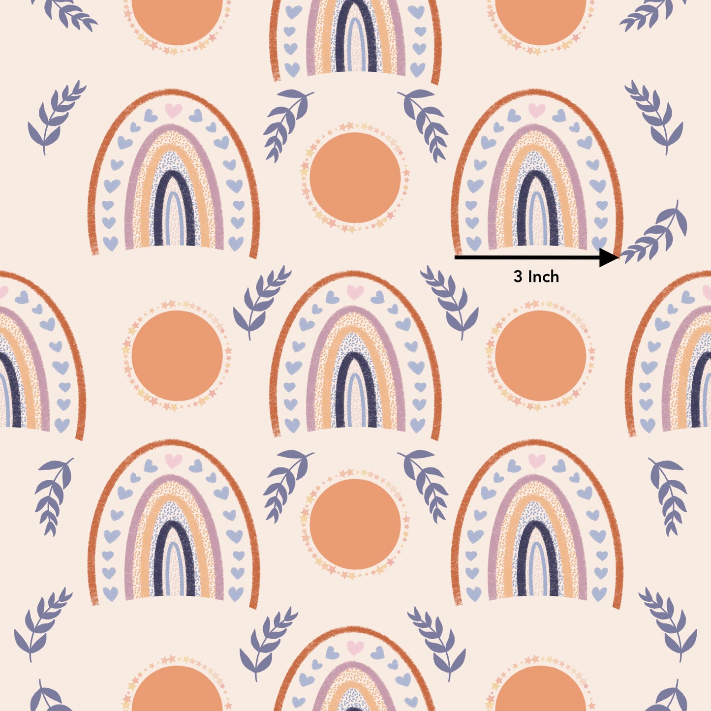 Sunny Rainbows with Ferns on Peach (September Pre-Order) - Fabric