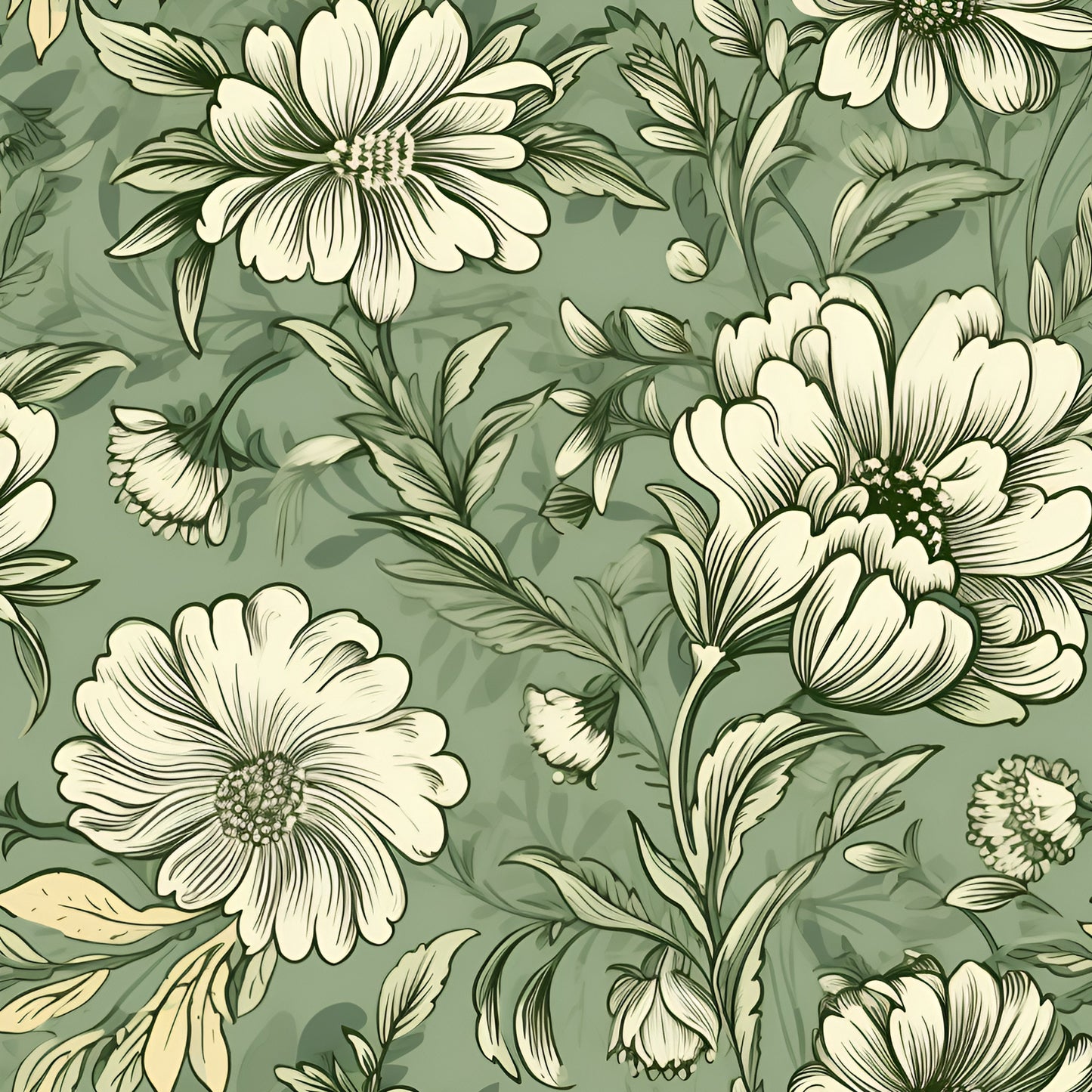 Vintage Green Florals (September Pre-Order) - Fabric