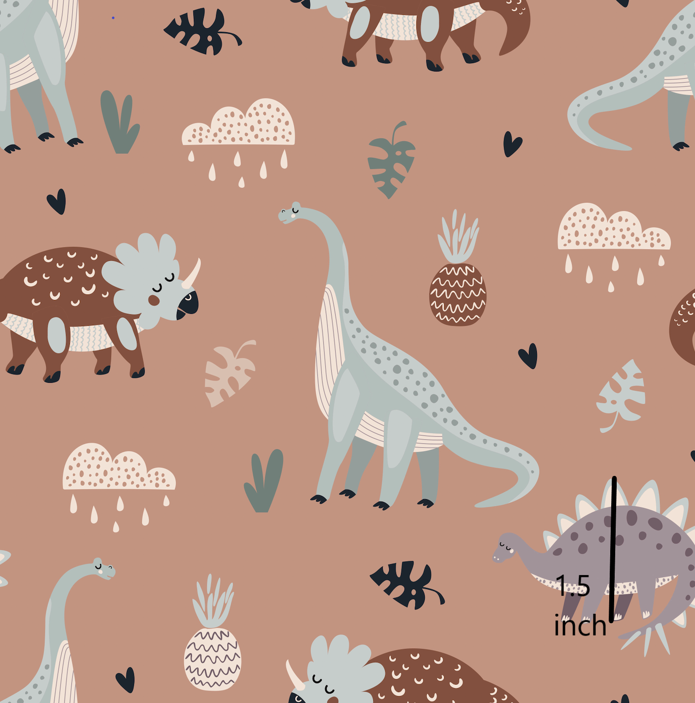 Dinosaurs on Clay 1.5 Inch *Seconds* - 100% Cotton Muslin Fabric