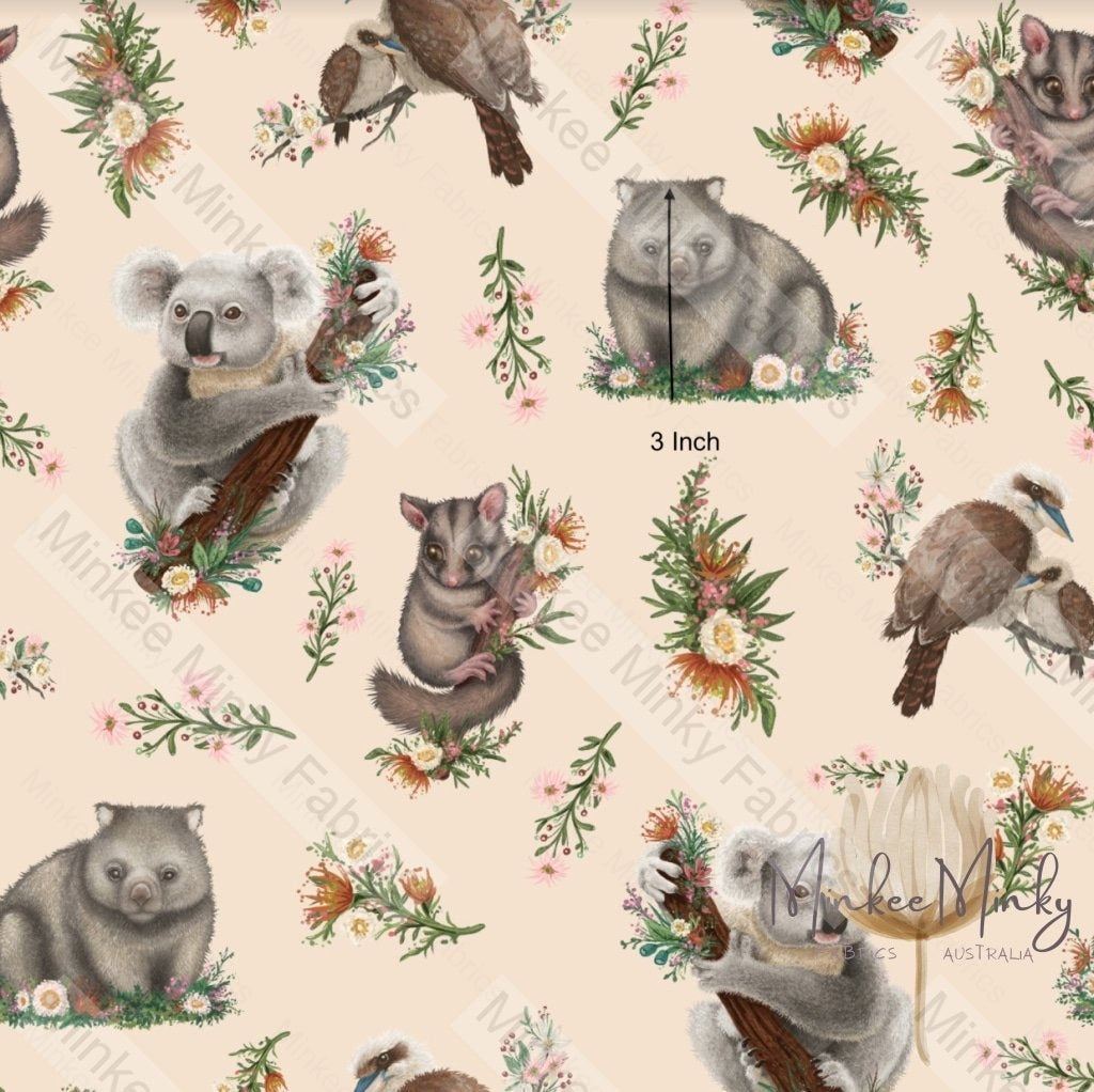 Aussie Animals On Soft Peach - Retail Woven 3 Inch Digital Fabric Retail