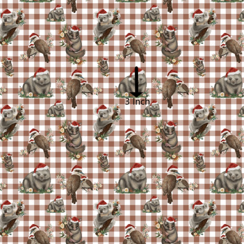 Aussie Christmas Animals On Earth Gingham (June Pre-Order) - Fabric Digital Preorder
