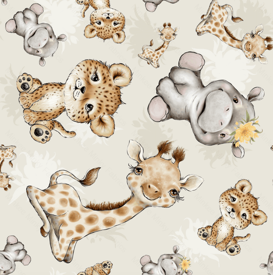 Baby African Animals - Cotton Lycra Fabric Digital Retail