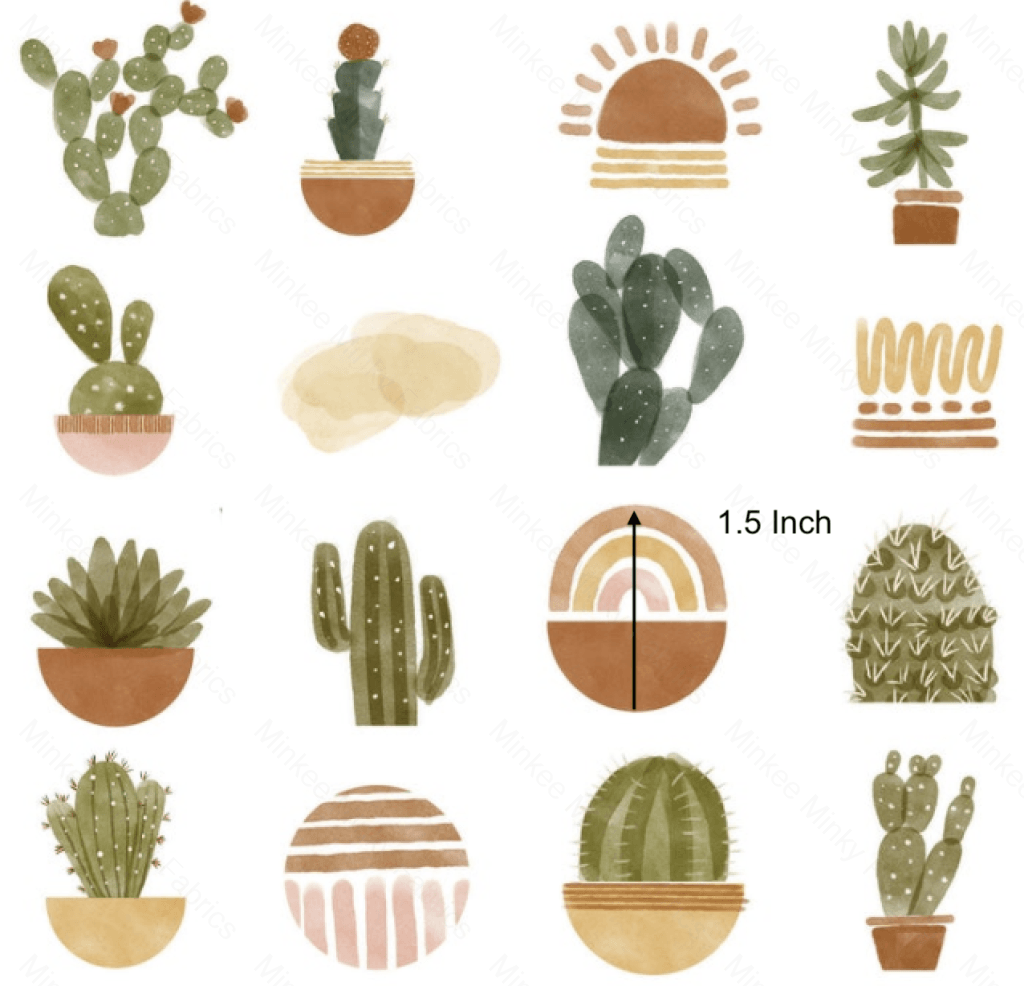 Boho Cactus Pre-Order (7Th July) Cotton Sateen / 3 Inches Digital Fabric Preorder