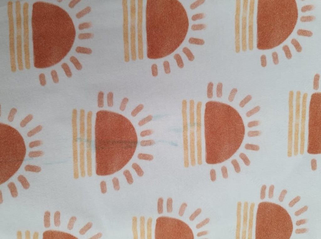 Boho Terracotta Sun (Scattered) - Cotton Lycra / 1.5 Inch *seconds* Fabric Seconds