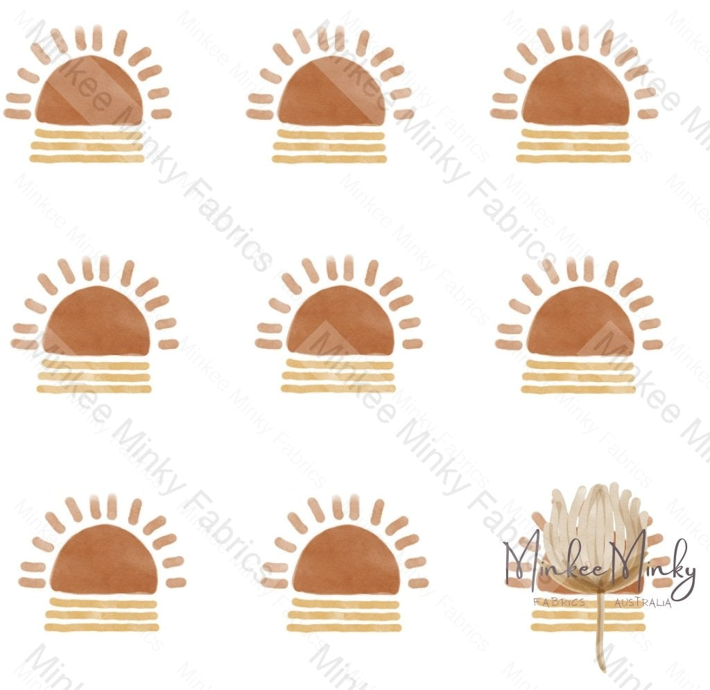 Boho Terracotta Sun (Scattered) - Cotton Lycra / 1.5 Inch *seconds* Fabric Seconds