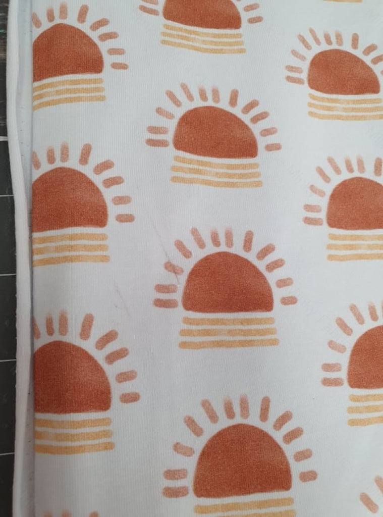 Boho Terracotta Sun (Scattered) - Cotton Lycra / 1.5 Inch *seconds* Fabric Seconds
