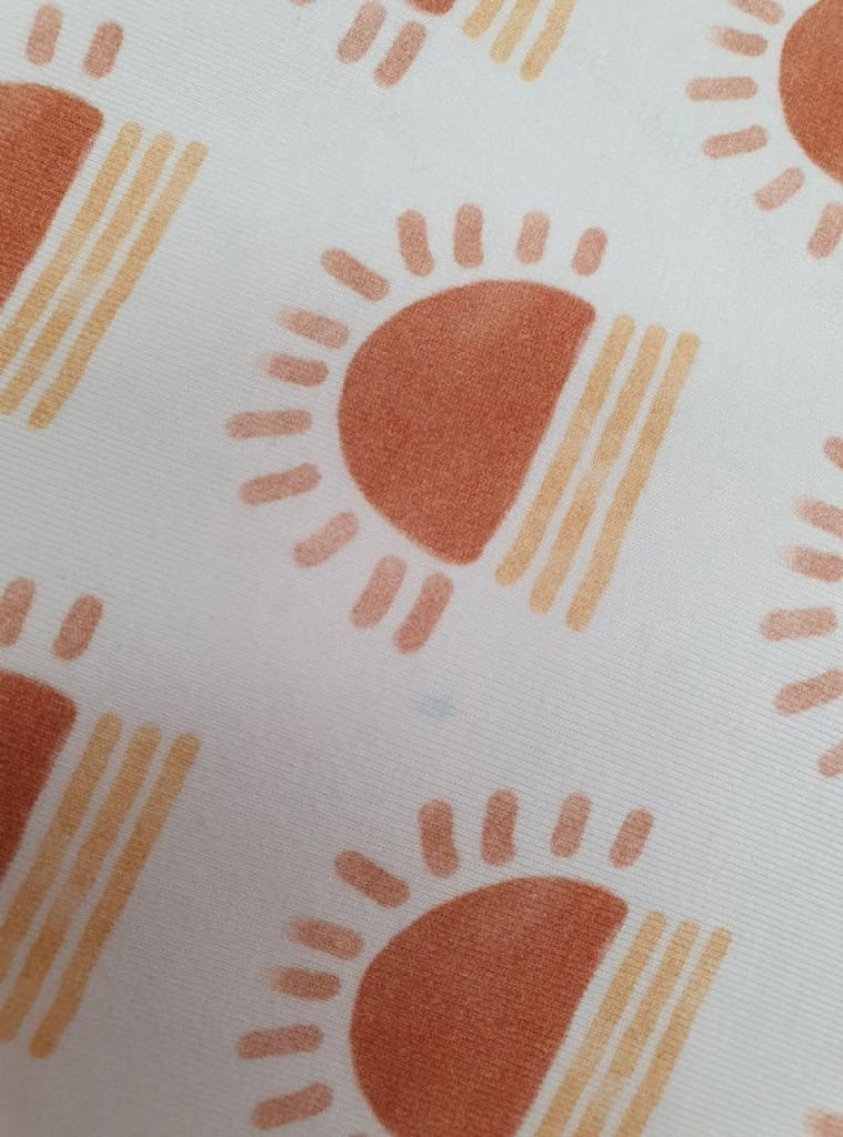 Boho Terracotta Sun (Scattered) - Cotton Lycra / 1.5 Inch *seconds* Fabric Seconds