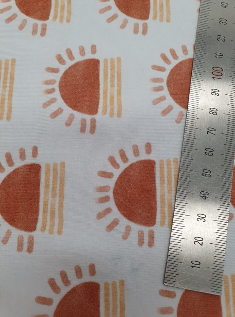 Boho Terracotta Sun (Scattered) - Cotton Lycra / 1.5 Inch *seconds* Fabric Seconds