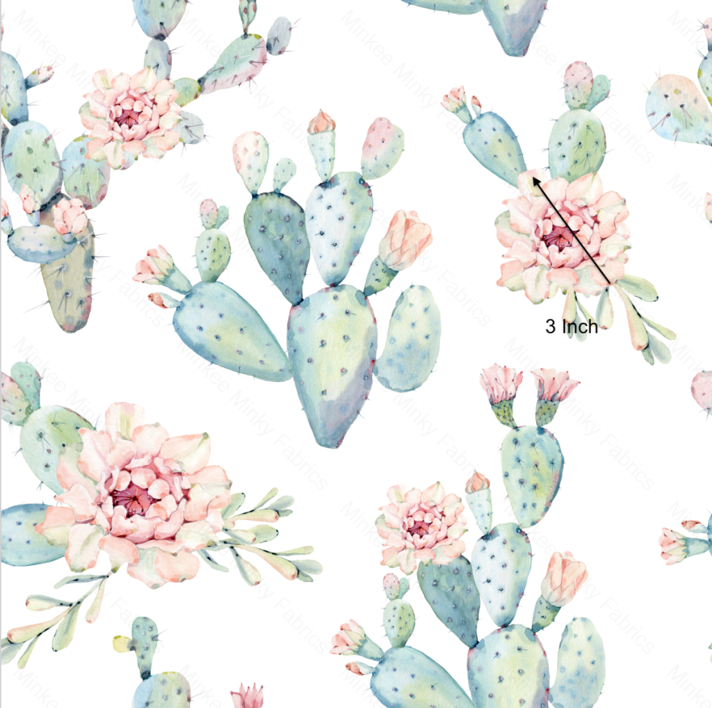 Cactus On White (Winter Rose Pre-Order) Cotton Sateen / 3 Inches Digital Fabric Preorder