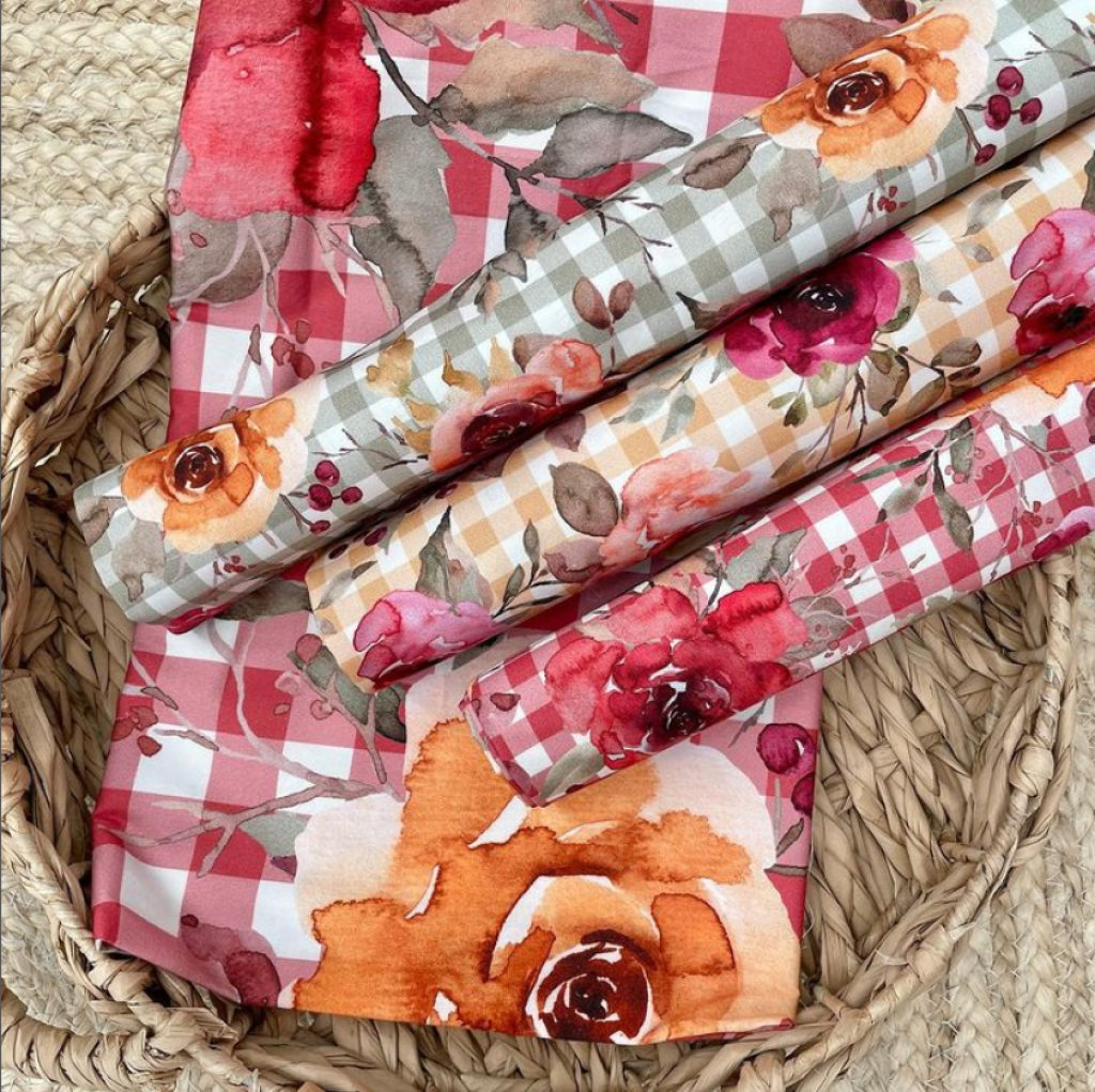 Gingham Floral Raspberry (February Pre-Order) - Fabric Digital Preorder