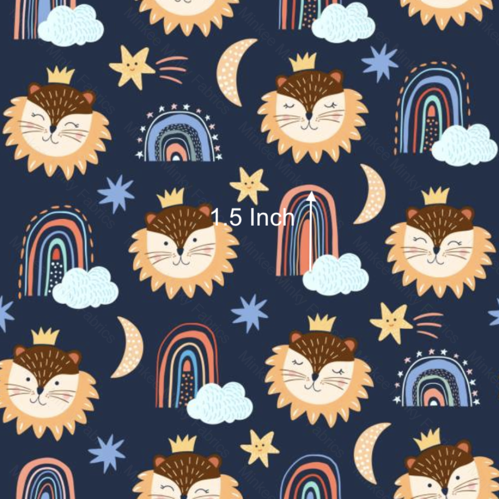 Lion Navy Pre-Order (7Th July) Cotton Sateen / 1.5 Inches Digital Fabric Preorder