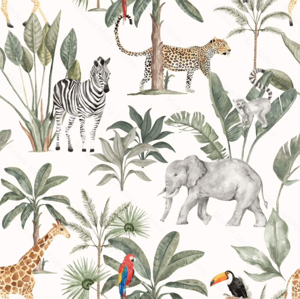 Tropical Jungle On Off White (January Pre-Order) - Fabric Digital Preorder