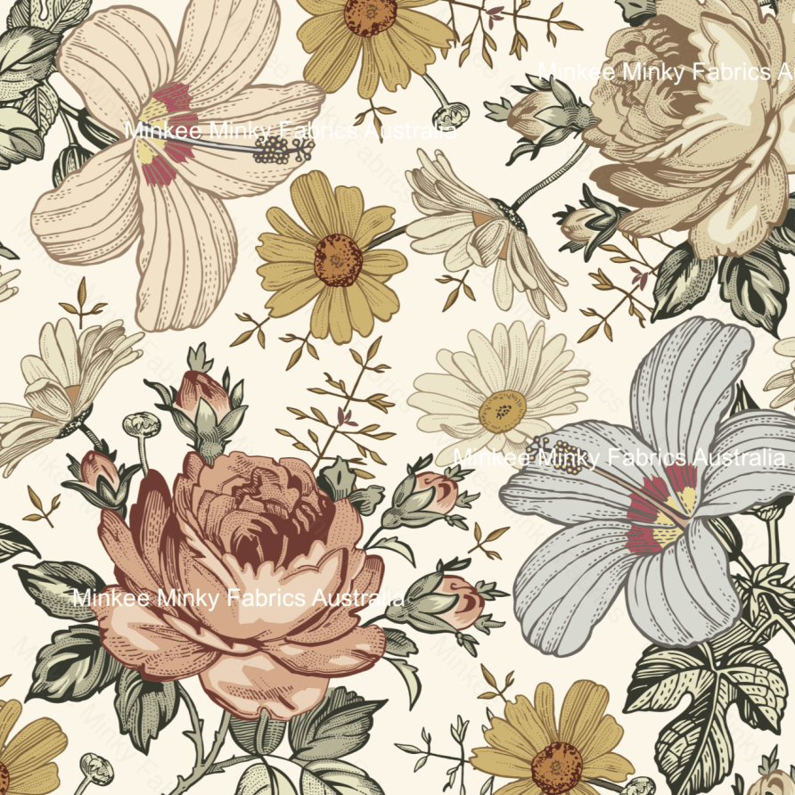 Vintage Foral Cream (Winter Rose Pre-Order) Select Fabric Base / Print Size Digital Preorder