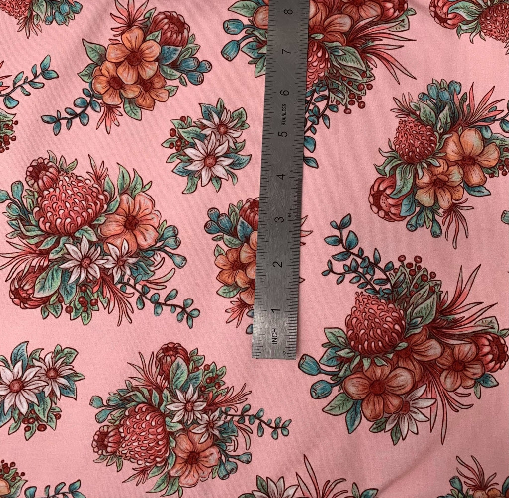 Waratah On Pink - Retail Cotton Lycra 3.5 Inch Digital Fabric Retail