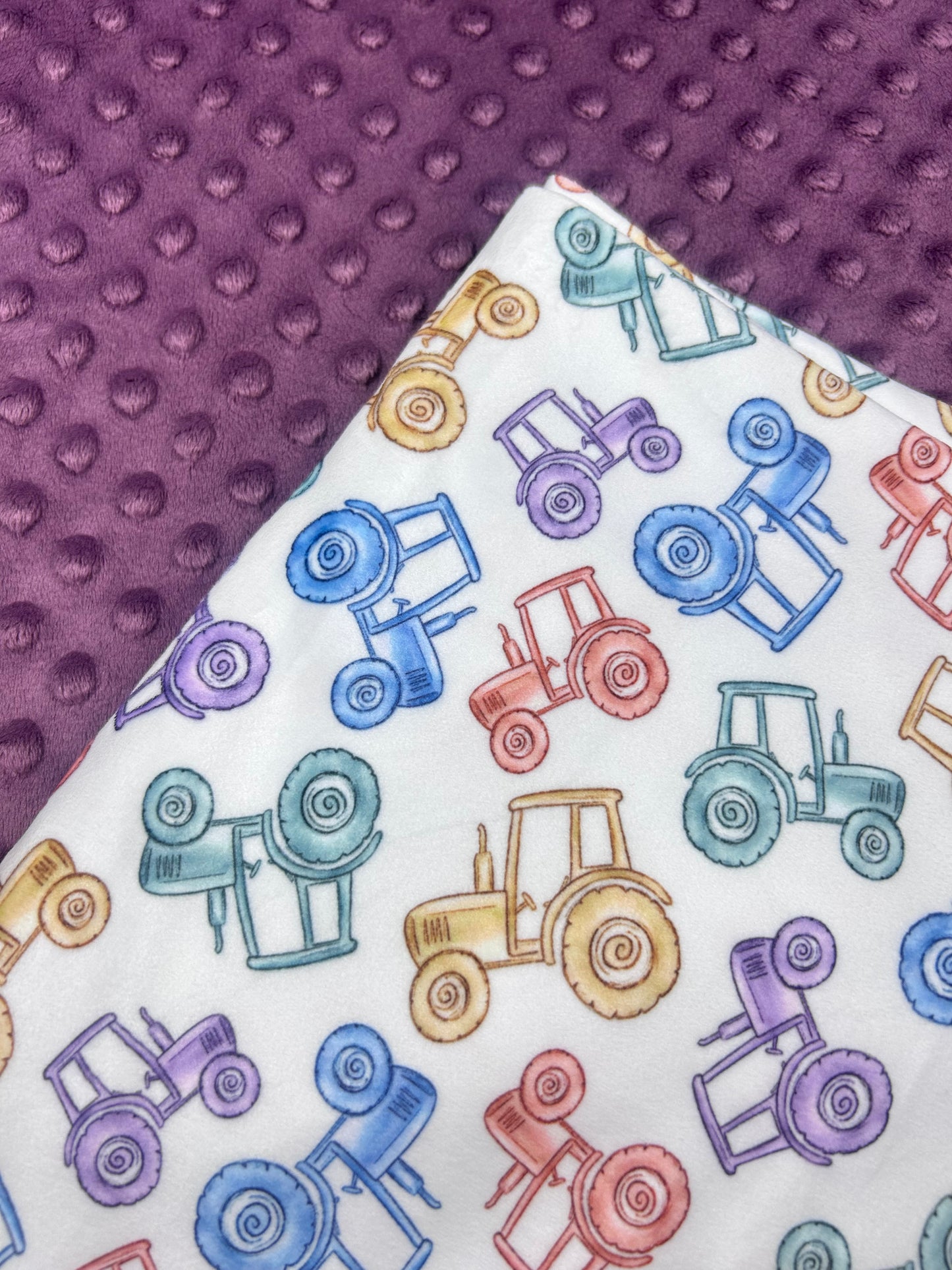 Watercolour Tractors - Minky Fabric