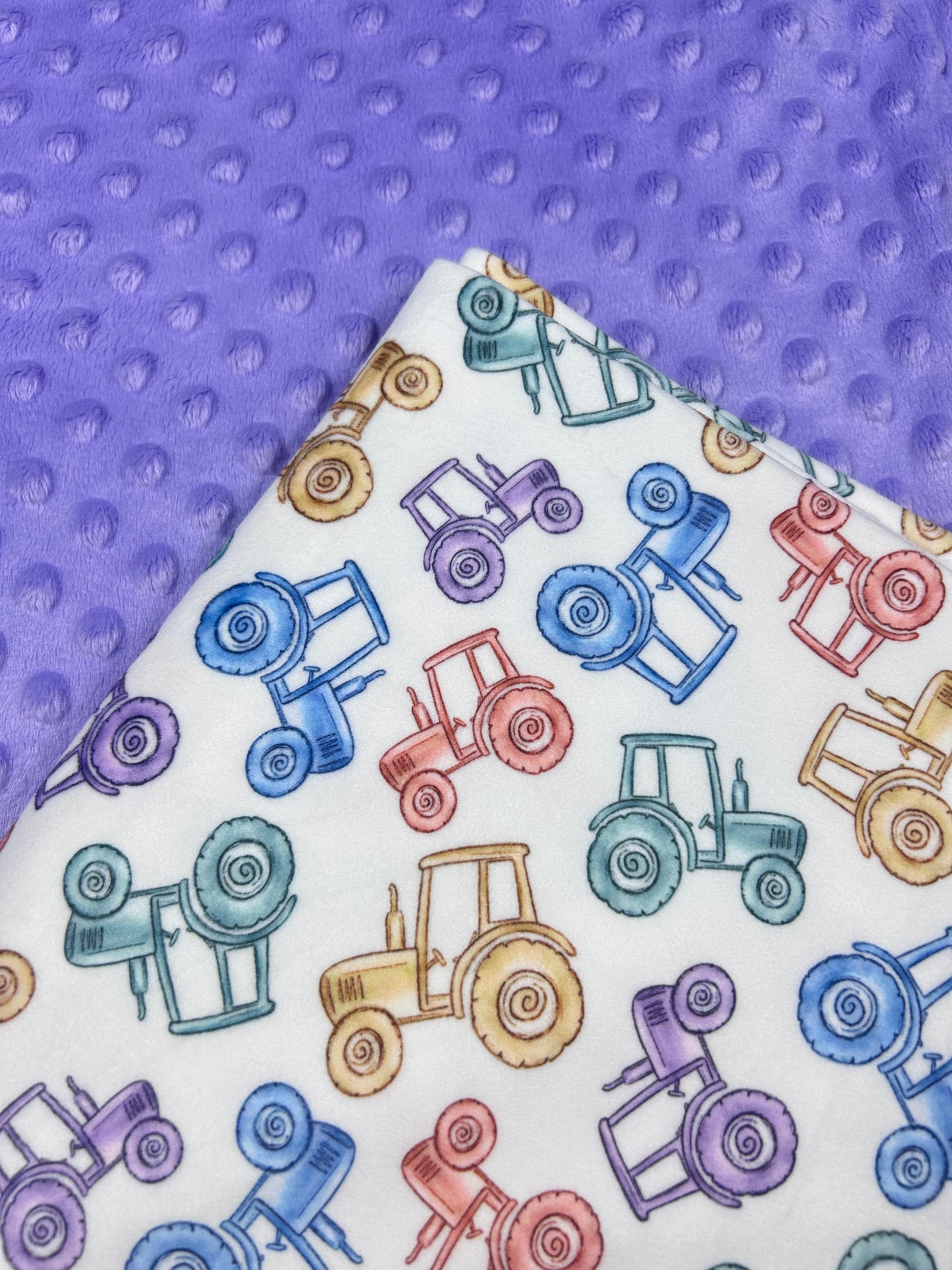 Watercolour Tractors - Minky Fabric