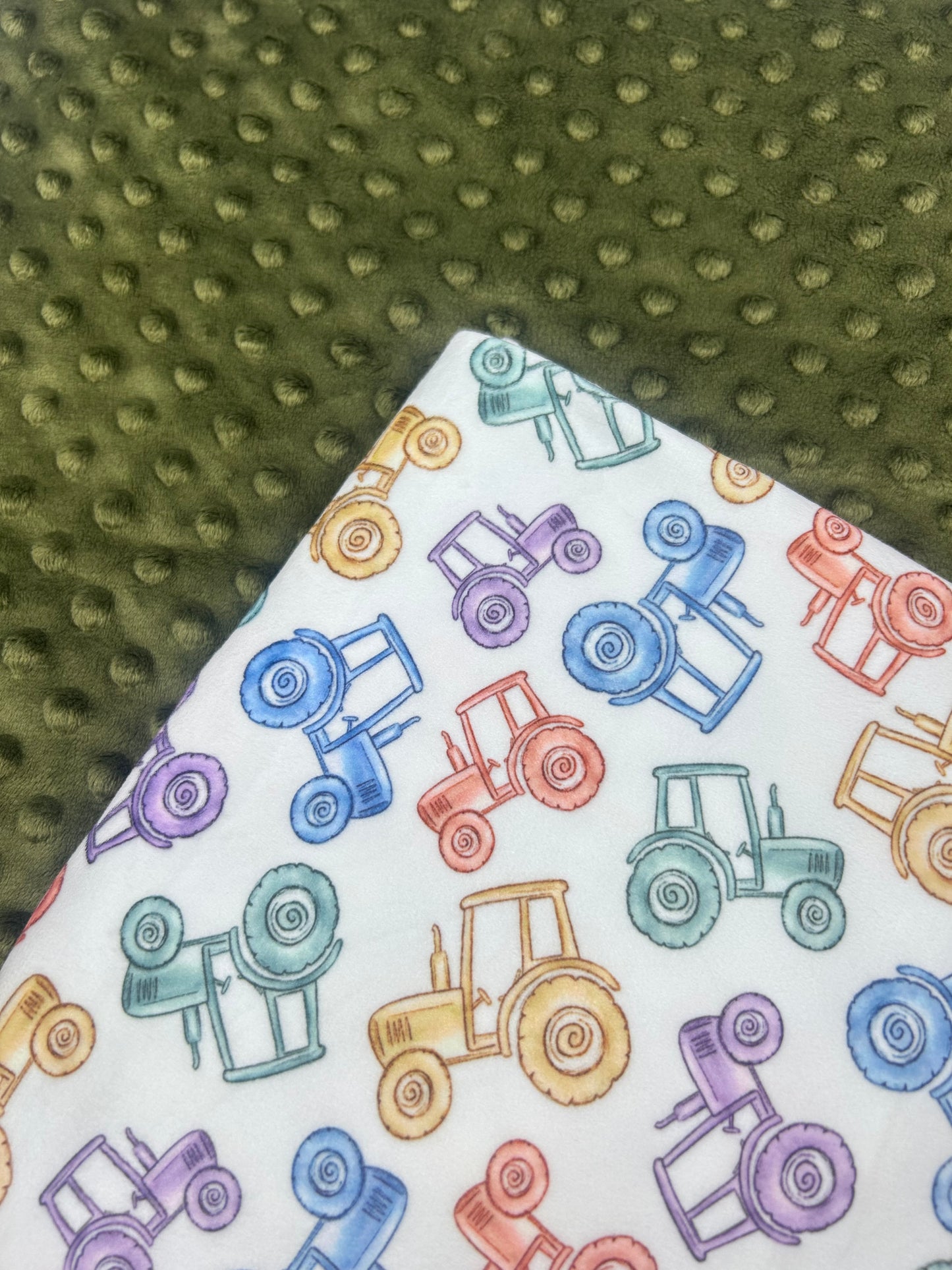 Watercolour Tractors - Minky Fabric