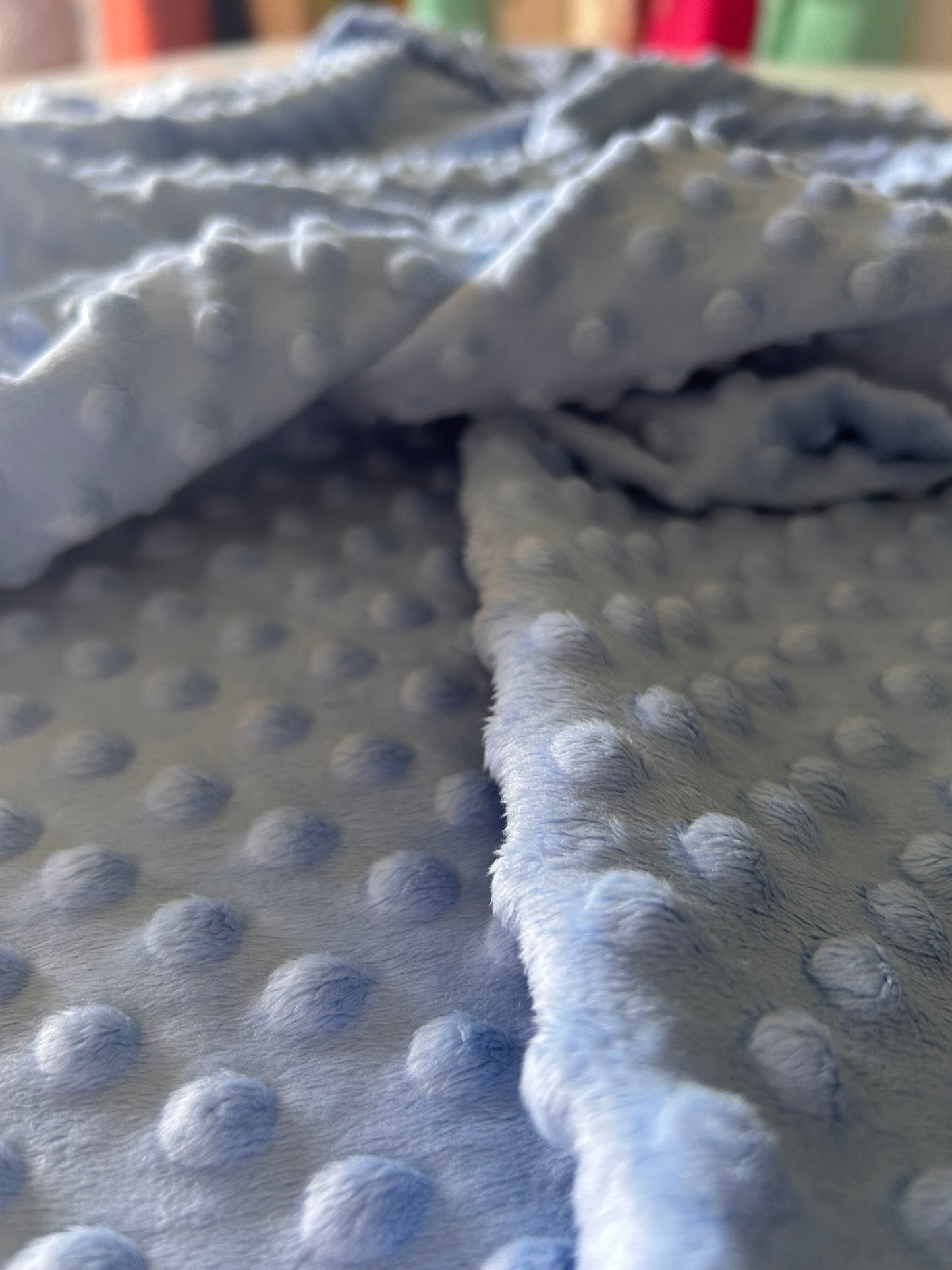 Premium Minky Dot Fabric - Baby Blue