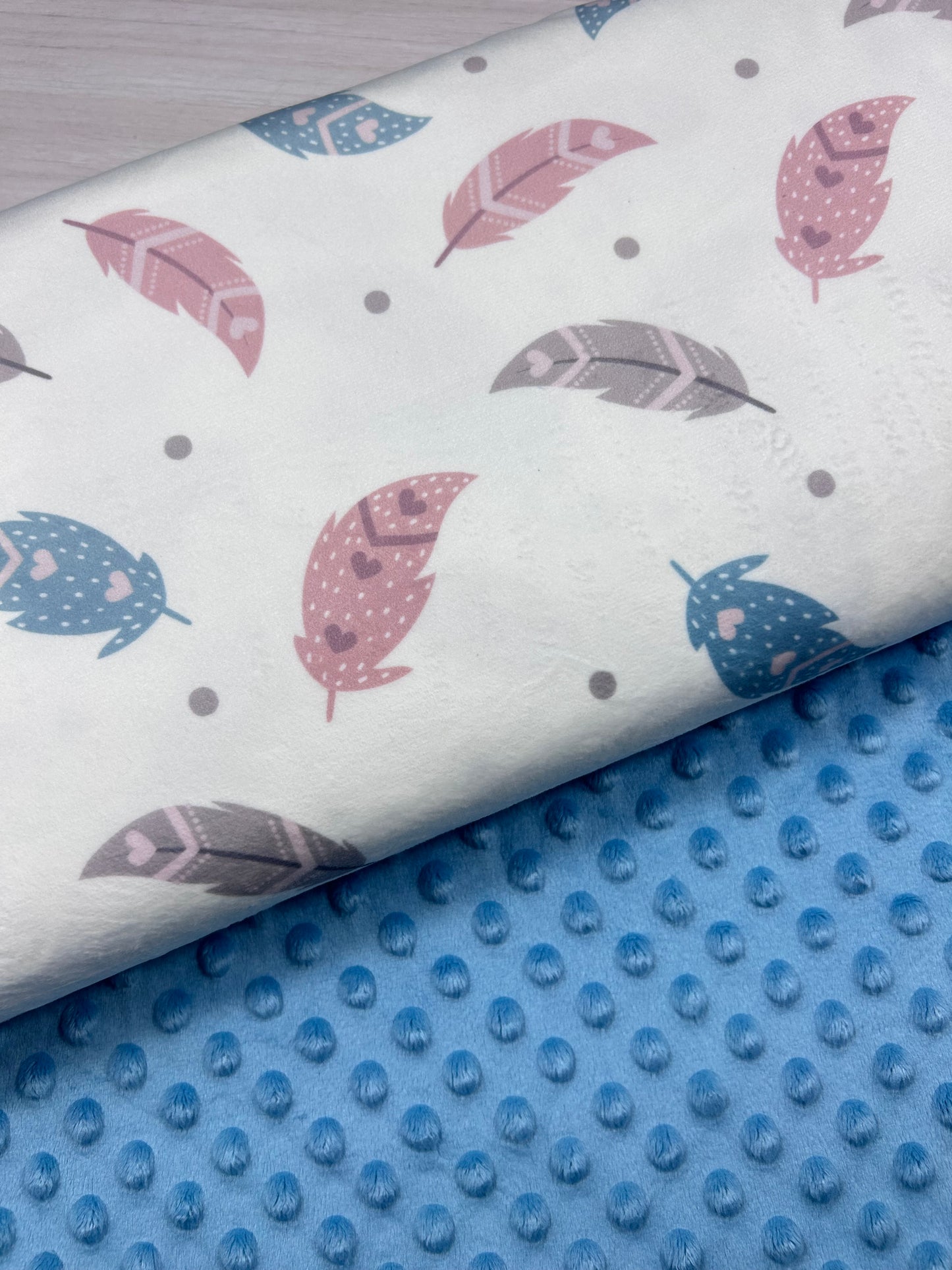 Feathers on White - Minky Fabric