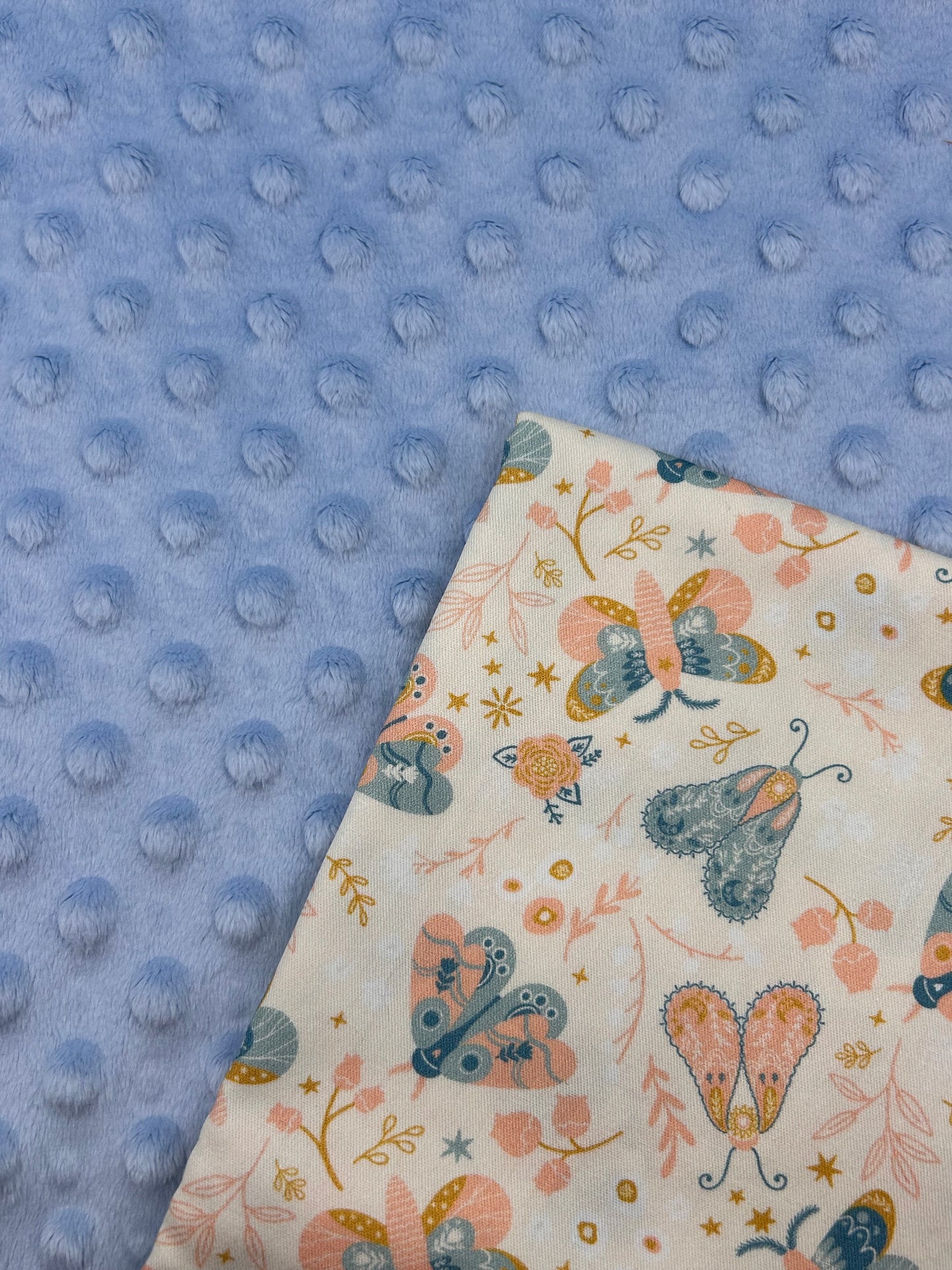 Premium Minky Dot Fabric - Baby Blue