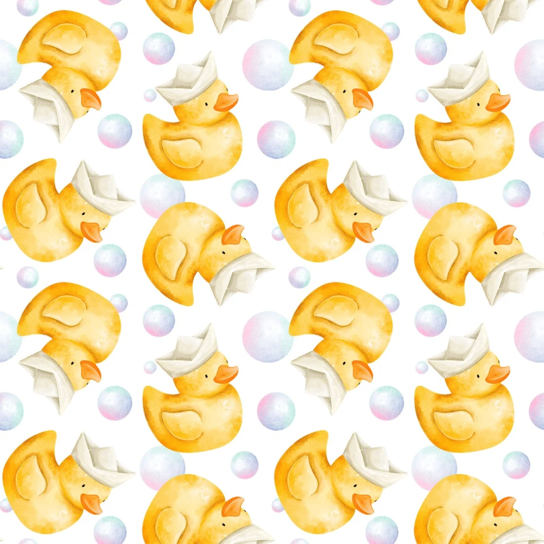Rubber Ducks with Bubbles on White (September Pre-Order) - Fabric