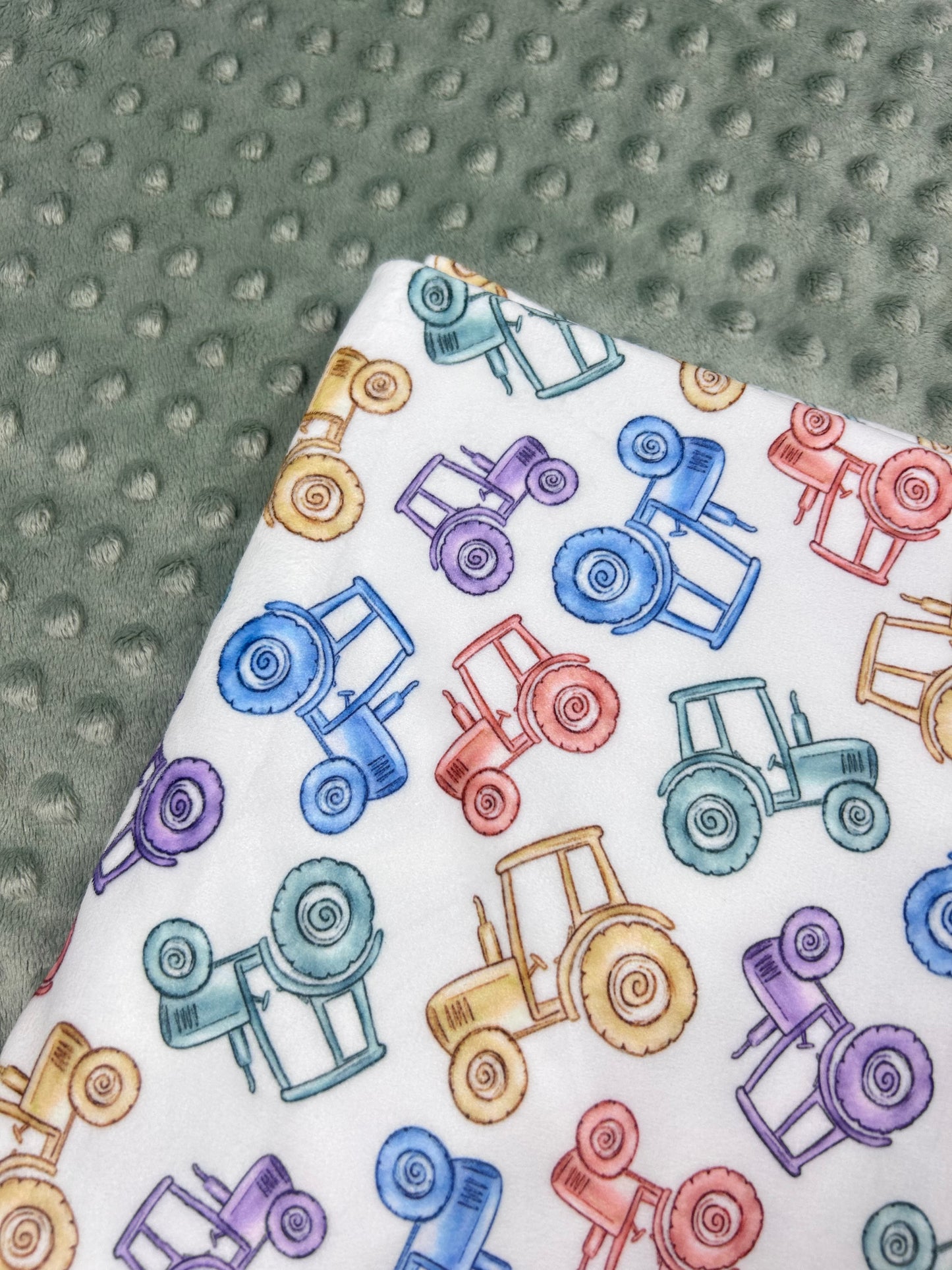 Watercolour Tractors - Minky Fabric