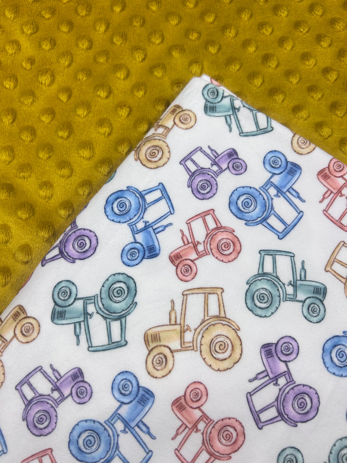Watercolour Tractors - Minky Fabric