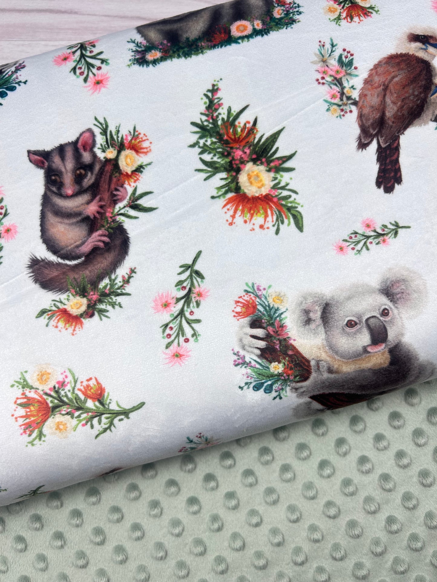 Aussie Animals on White - Minky Fabric