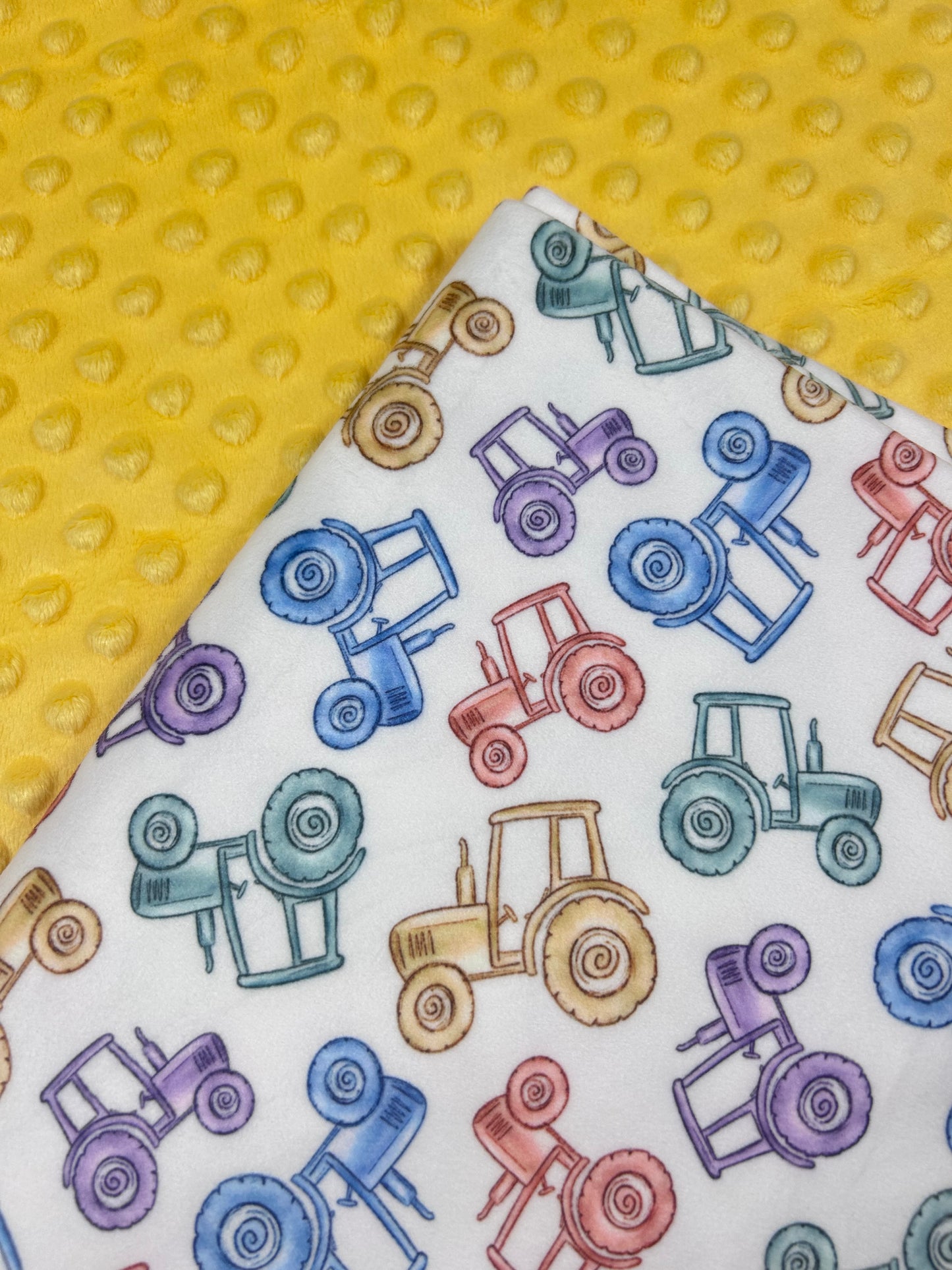 Watercolour Tractors - Minky Fabric