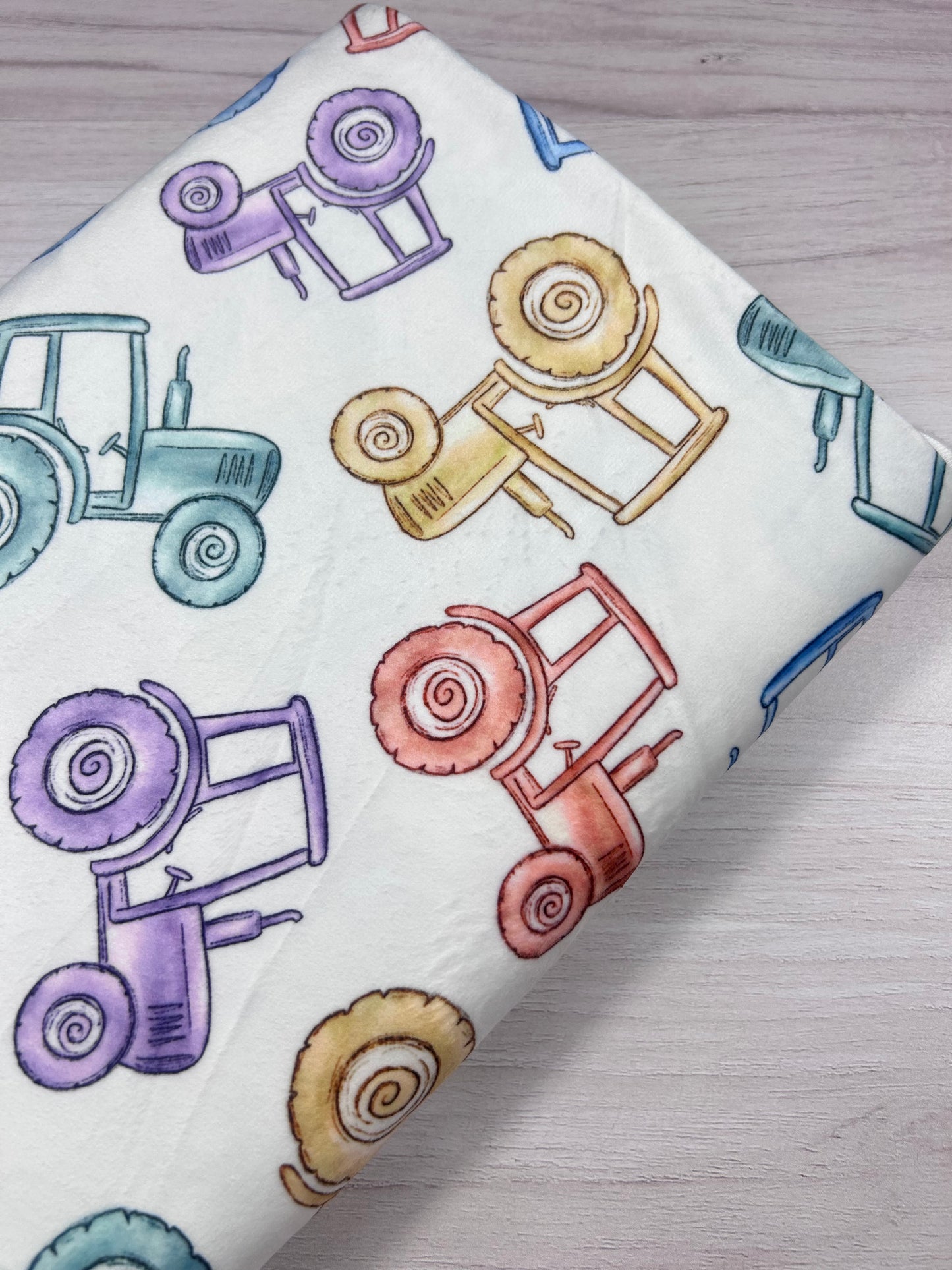 Watercolour Tractors - Minky Fabric