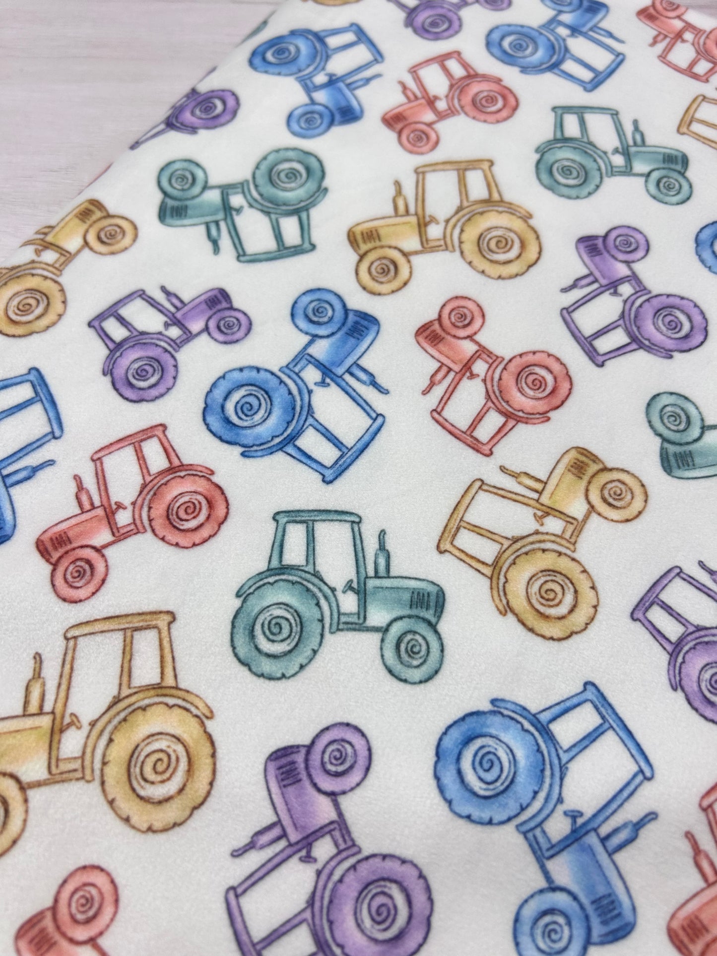 Watercolour Tractors - Minky Fabric