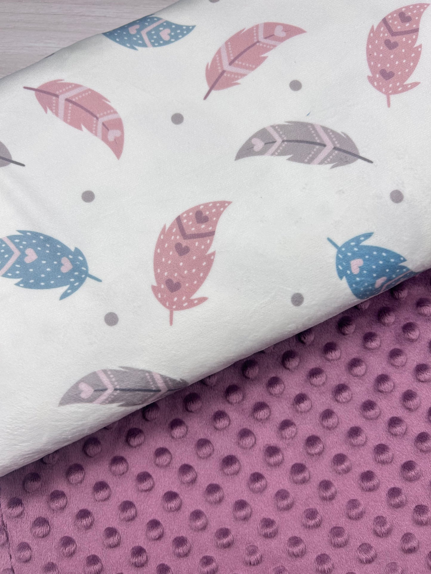 Feathers on White - Minky Fabric