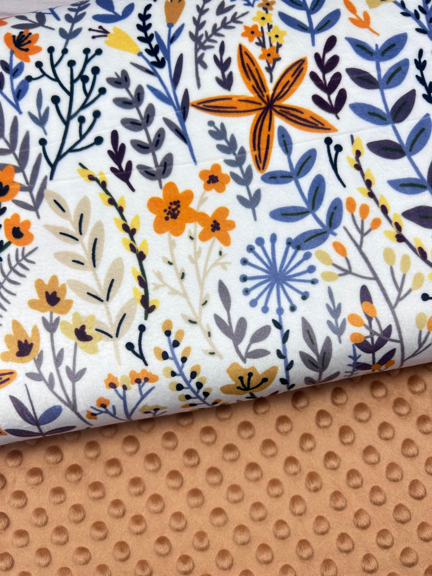 Boho Floral Mustard - Minky Fabric