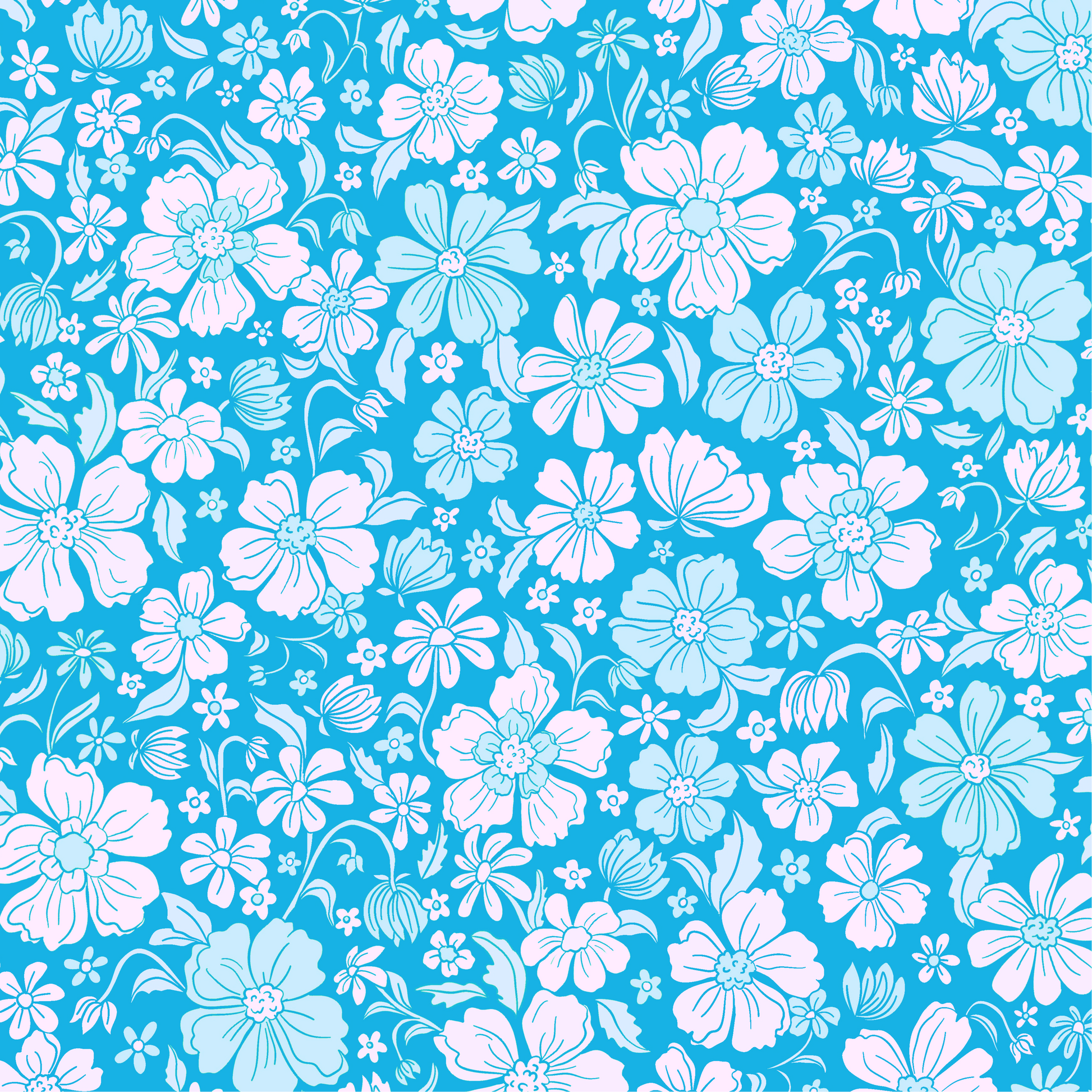 Floral pattern with white flowers on a blue background