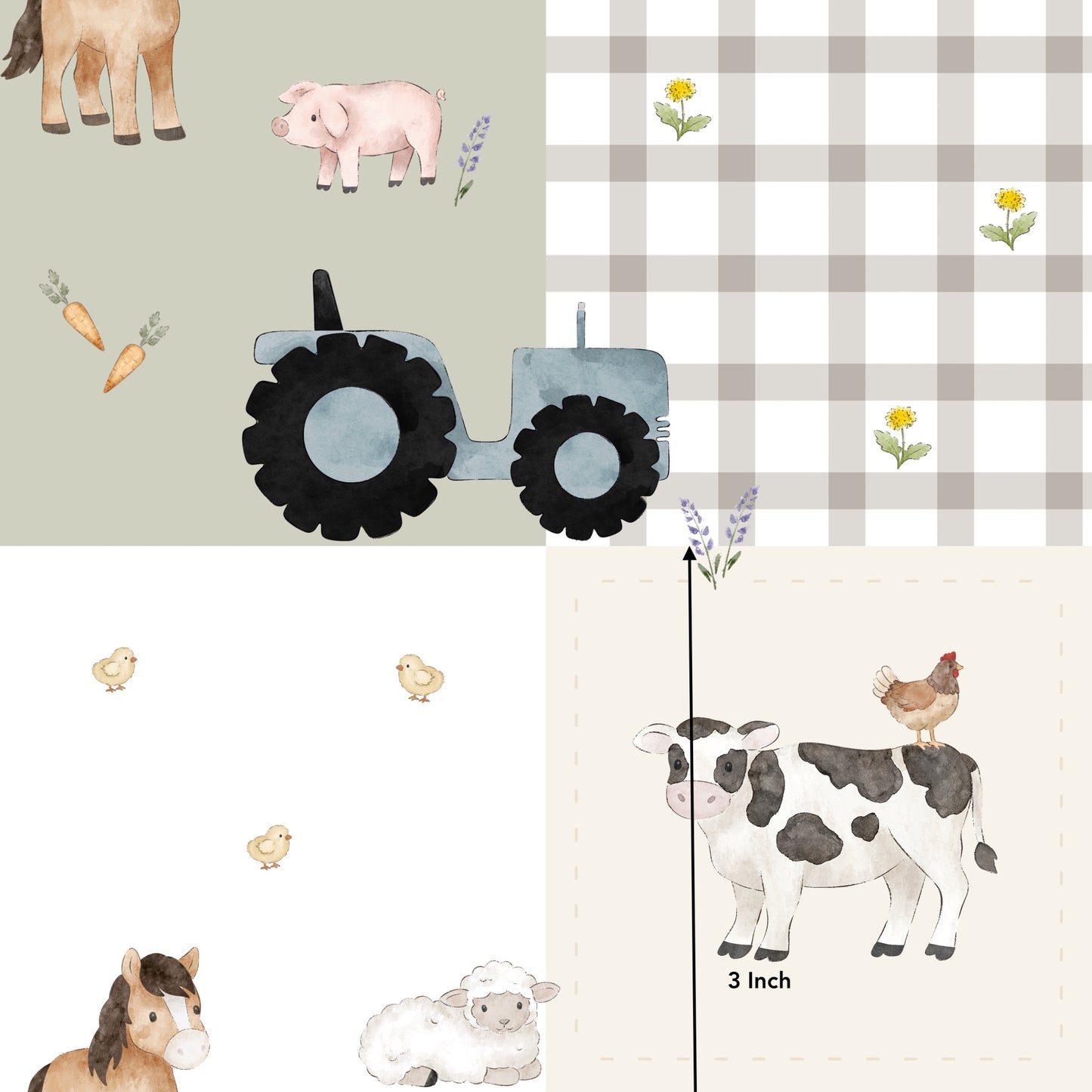 Blue Tractor Patchwork (May Pre-Order) - Fabric