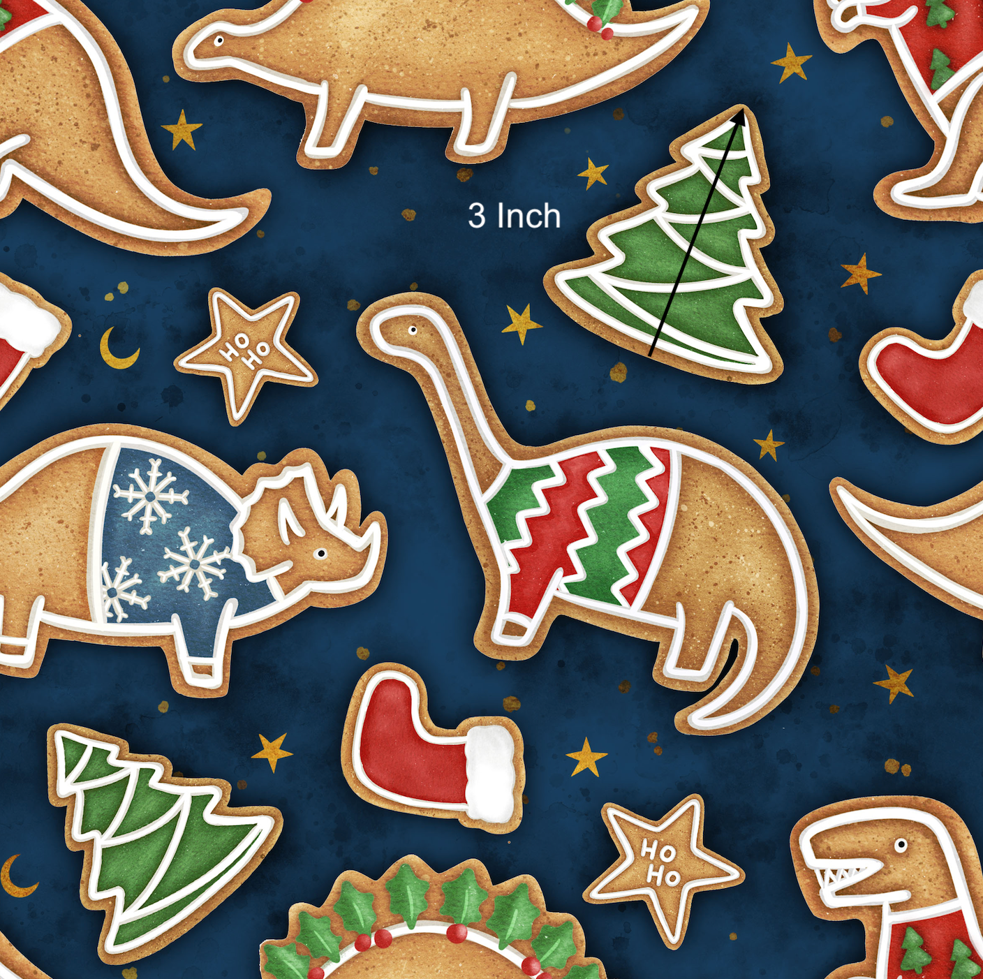 Christmas Dino Cookies - Woven Fabric