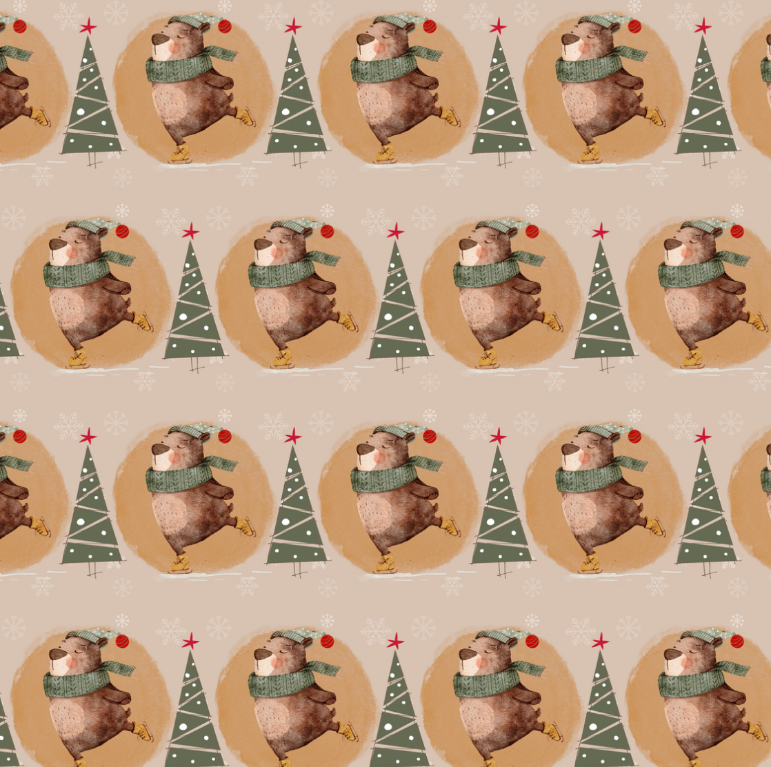 Christmas Bear Dusty - Circle (June Pre-Order) - Fabric