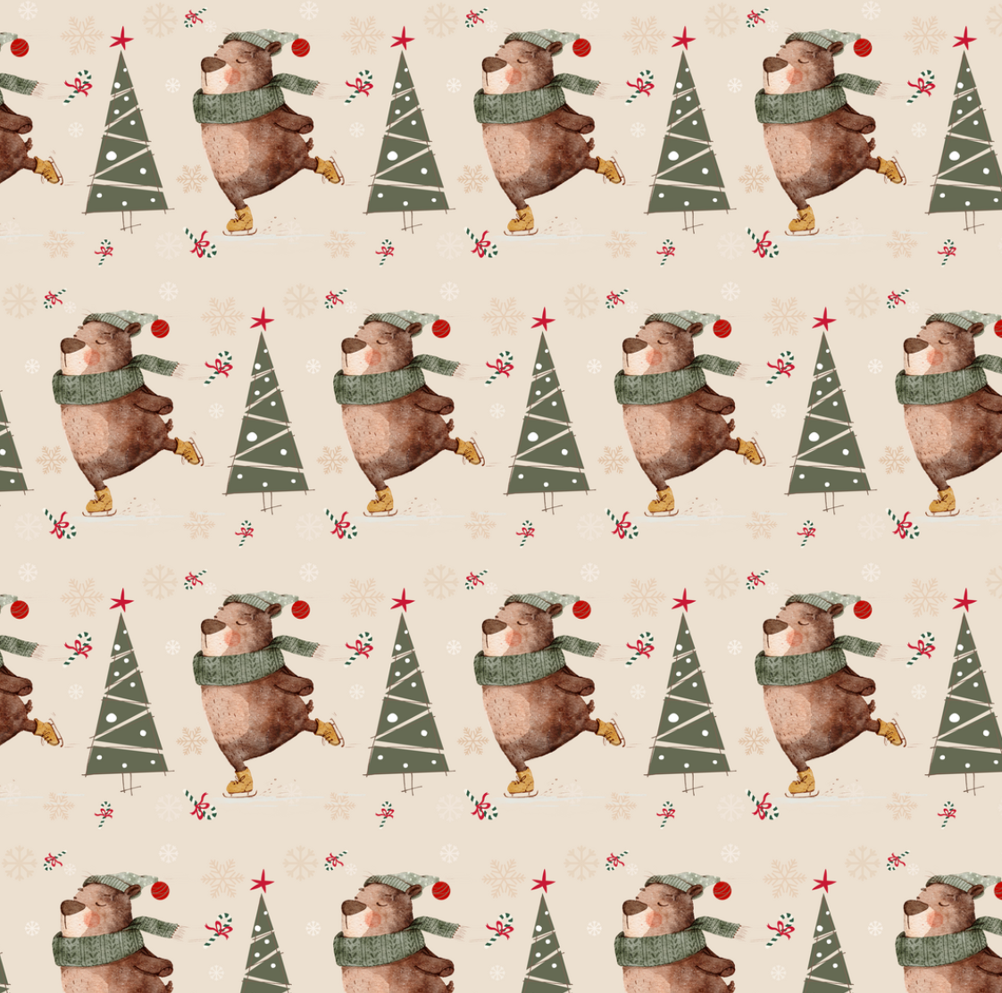 Christmas Bear - Oatmeal (June Pre-Order) - Fabric
