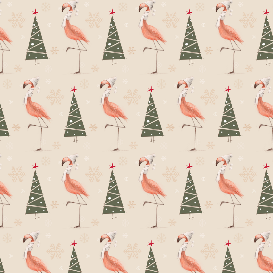 Christmas Flamingo - Oatmeal (June Pre-Order) - Fabric