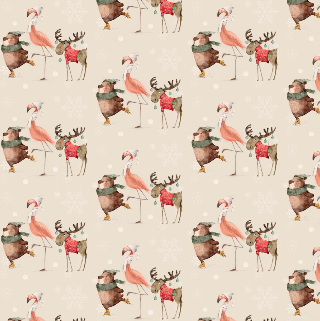 Christmas Flamingo & Friends - Oatmeal (June Pre-Order) - Fabric