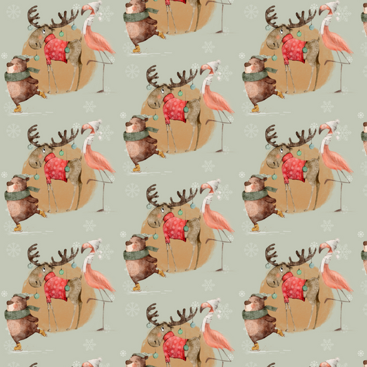 Christmas Moose & Friends - Sage (June Pre-Order) - Fabric