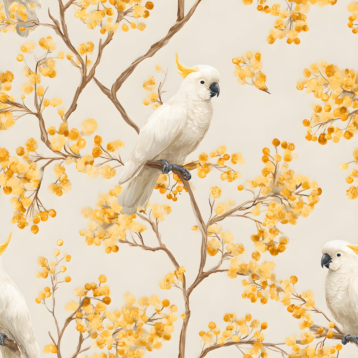 Cockatoos on Wattle (March Pre-Order) - Fabric